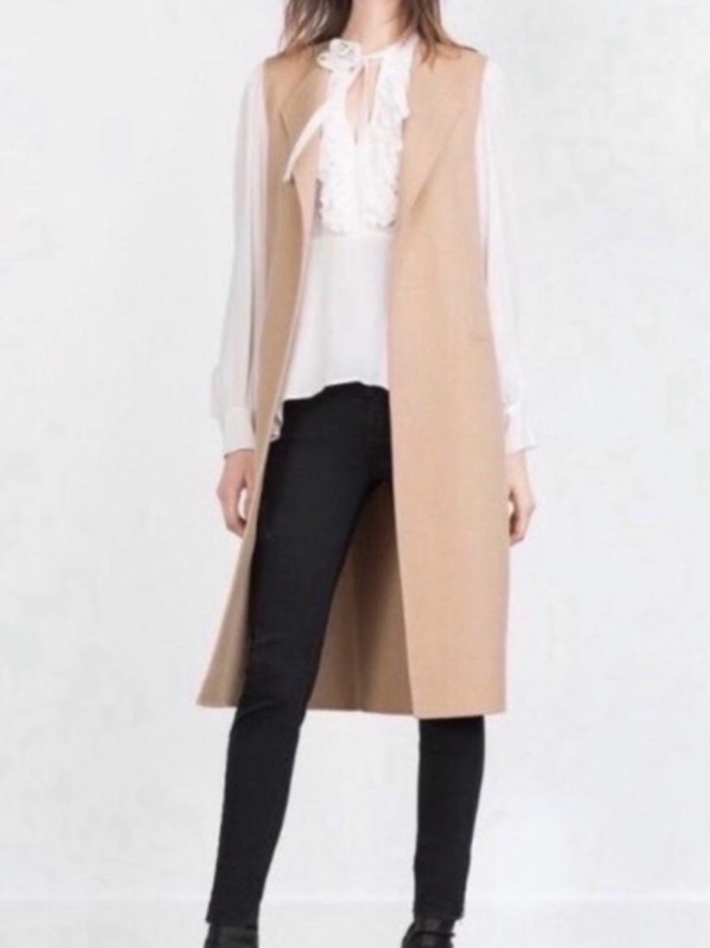 Zara Sleeveless Long Tan Vest - Women's Stylish Layering